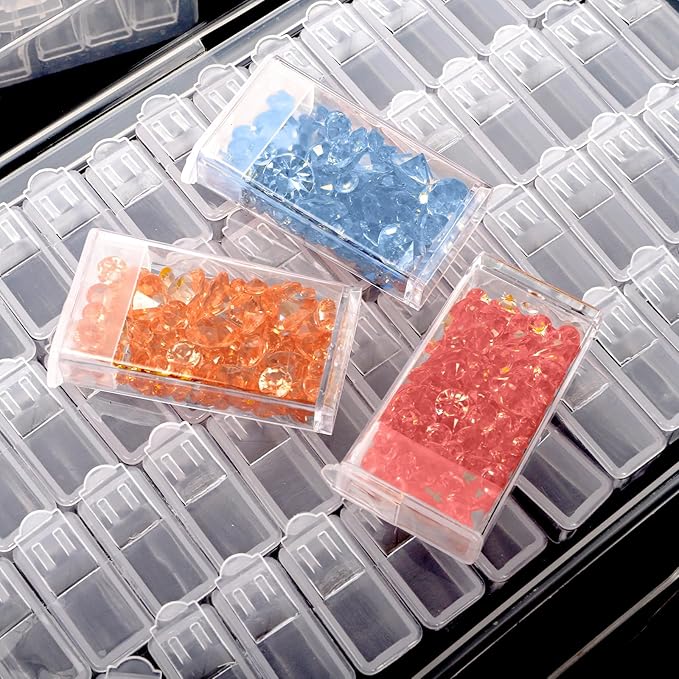 3 Pack Diamond Art Storage Containers, 192 Grids Acrylic Bead Box with Label Stickers, 5D Diamond Dot Art Case, Embroidery DIY Art Craft Storage Jar for Sewing, Nail, Rhinestone, Seed