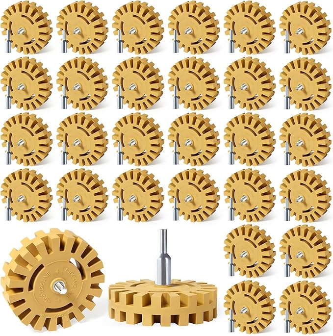 30 Pack Decal Remover Eraser Wheel Rubber Eraser Wheel for Drill Removes Car Stripes Vinyl Tapes and Graphics Rubber Eraser Wheel Tool Kit for Cars, RV, Motorcycles Sticker Remover Tool
