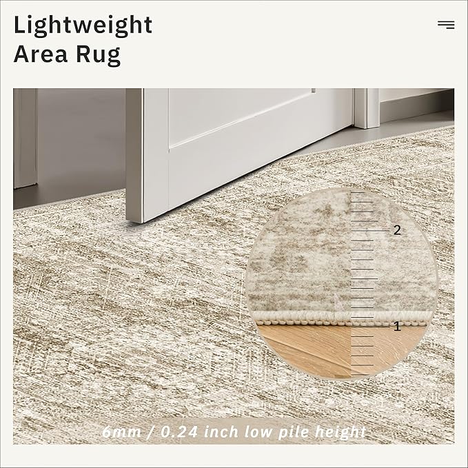 4x12 Wide Hallway Runners: Washable 12ft Runner Rug for Entryway Living Room Soft Vintage Non Slip Carpet Runner for Kitchen Dining Room Nursery Bedroom (Brown, 4x12ft)