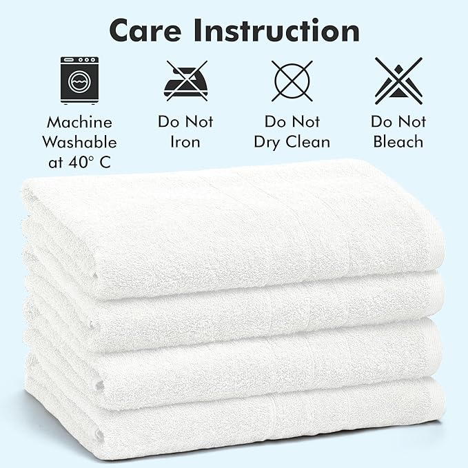 Bath Towels Set of 4 – 100% Cotton White Extra Large Towels for Bathroom, Spa Use (55x28 in) – Super Soft and Quick Dry Large Bath Sheets for Adults