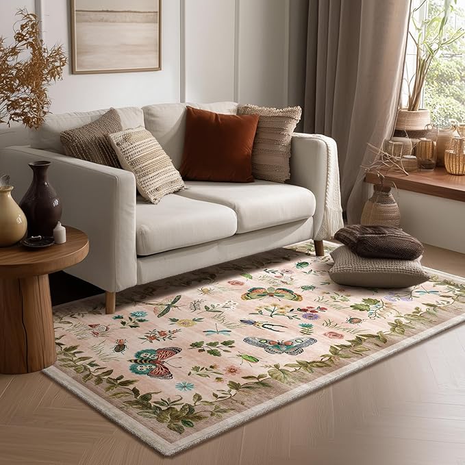 Washable Round Rugs for Bedroom 4ft: Living Room Rug Stain Resistant Non Slip Low Pile Ultra Soft Faux Wool Small Circle Rugs for Kitchen Entryway Bathroom Nursery Dorm Home Office Entrance Indoor