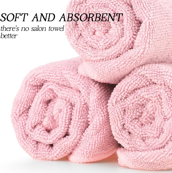 40 Pack Bleach Proof Towels Microfiber Absorbent Resistant Hair Hand Towels Bulk Quick Dry for Barber Gym Bath Spa Shaving (Light Pink Blue Grey,16 x 29 Inch)
