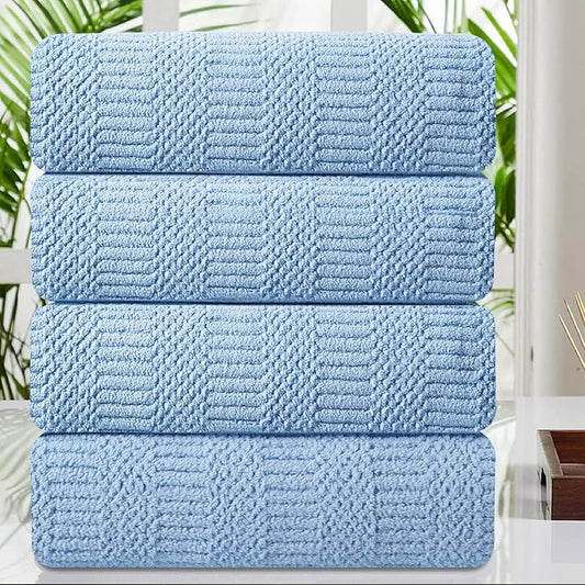 Oliven 4 Piece Blue Large Bath Sheets 35"x70" Oversized Bath Towels Jumbo Towel Set 600GSM Soft Highly Absorbent Quick Dry Beach Chair Towel Woven Towels for Bathroom Hotel and Spa