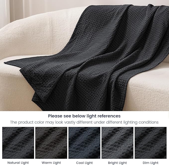 PHF Lightweight Waffle Weave Blanket King Size 104"x 90", Soft Woven Summer Blanket for Hot Sleepers - Aesthetic Home Decor for Couch Bed Sofa, Pet Friendly, Black