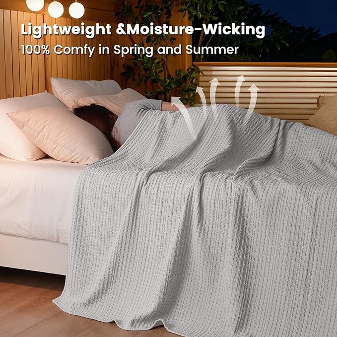 PHF Lightweight Waffle Weave Blanket Twin Size 66"x 90", Soft Woven Summer Blanket for Hot Sleepers - Aesthetic Home Decor for Couch Bed Sofa, Pet Friendly, Light Grey