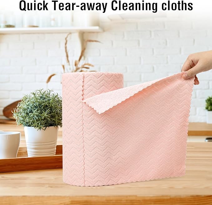 Microfiber Cleaning Cloth Roll 75 Pack Green+SOOWASH Microfiber Cleaning Cloth Roll 75 Pack Pink