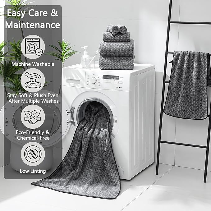 18 Piece Bath Towels Set,100% Microfiber Family Bathroom Towel with Hanging Loops-6 Bath Towels,6 Hand Towels,6 Washcloths,Quick Dry Highly Absorbent Shower Towel for Bathroom,Hotel,Spa-Black
