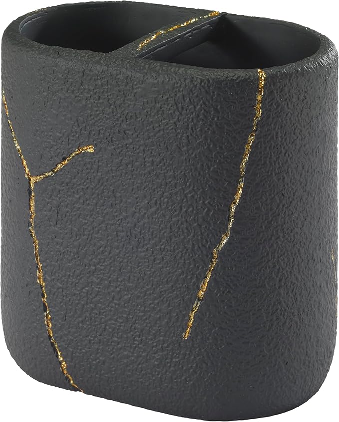 Nicole Miller - Toothbrush Holder, Resin Countertop Accessories, Dorm Room Essentials (Sydney Collection, Black/Gold)