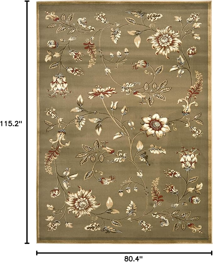 SAFAVIEH Lyndhurst Collection Area Rug - 6'7" x 9'6", Green & Multi, Traditional Floral Design, Non-Shedding & Easy Care, Ideal for High Traffic Areas in Living Room, Bedroom (LNH552-5291)