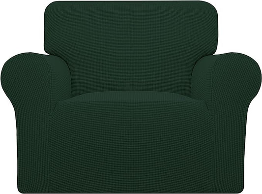 Easy-Going Stretch Chair Sofa Slipcover 1-Piece Couch Sofa Cover Furniture Protector Soft with Elastic Bottom for Kids, Pet. Spandex Jacquard Fabric Small Checks (Chair, Dark Green)