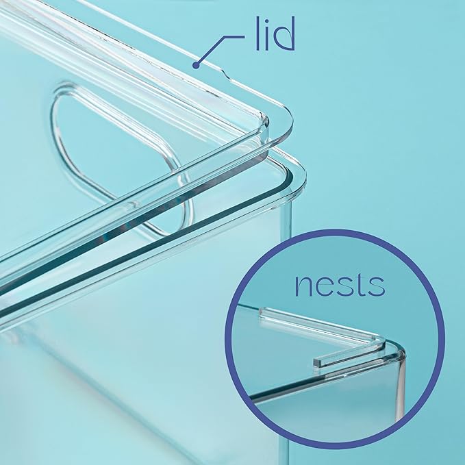 Plastic Clear Stackable Storage Bins with Lids. Great for Pantry or Kitchen Organization. Fridge Organization Containers. Cabinet, Bathroom Organizer. 2 Pack