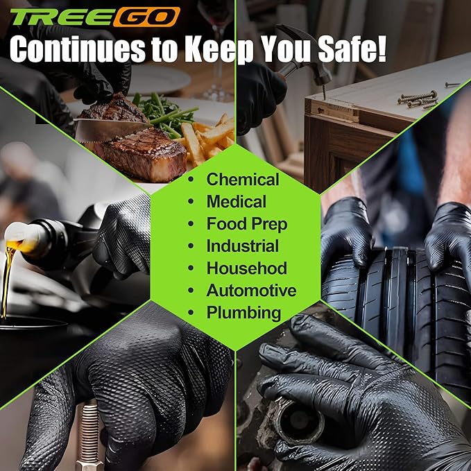 TREEGO 10 Mil Black Nitrile Gloves Bulk Case, 1000 Count Medium — Heavy Duty Diamond Grip, Latex Free Disposable Gloves for Automotive, Industrial, Warehouse & Shop Use