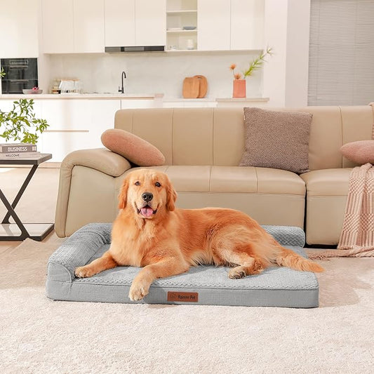 Orthopedic Dog Beds Large Sized Dog, 44x32x6 Inches Memory Foam Pet Bed for Large Dogs, Washable Removable Cover, Nonskid Bottom, Waterproof, Light Grey
