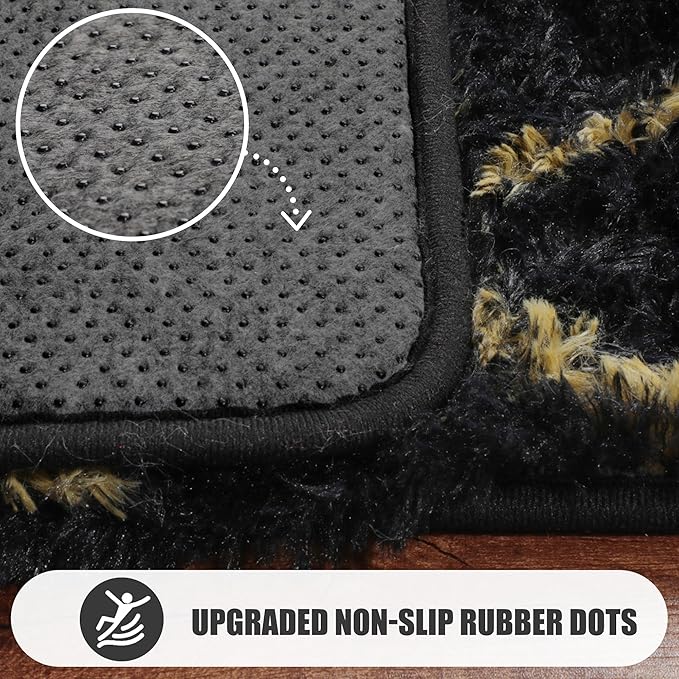 ONASAR 8x10 Area Rugs for Living Room, Fluffy Black and Gold Bedroom Rug, Geometric Boho Large Soft Plush Shaggy Fuzzy Floor Carpet for Nursery Kids Classroom Playroom Dorm Home Decor