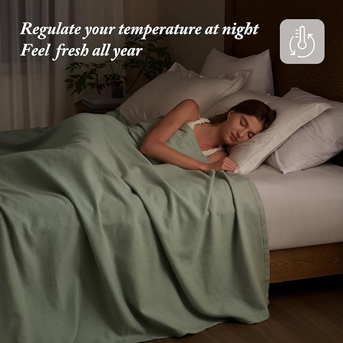 Madison Park Liquid Cotton Luxury Blanket Premium Soft Cozy 100% Ring Spun Cotton For Bed , Couch or Sofa, King, Sea Foam