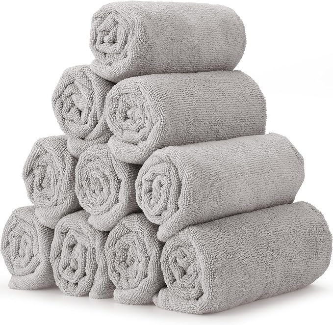 40 Pack Bleach Proof Towels Microfiber Absorbent Resistant Hair Hand Towels Bulk Quick Dry for Barber Gym Bath Spa Shaving (Light Pink Blue Grey,16 x 29 Inch)
