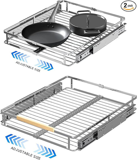 2Pack Expandable Pull Out Cabinet Organizer,12.2~17.9" W x 22.5" D Heavy Duty Slide Out Shelves Adjustable Height Cabinet Pull Out Shelves,Expandable Width Spice Rack Organizer for Kitchen