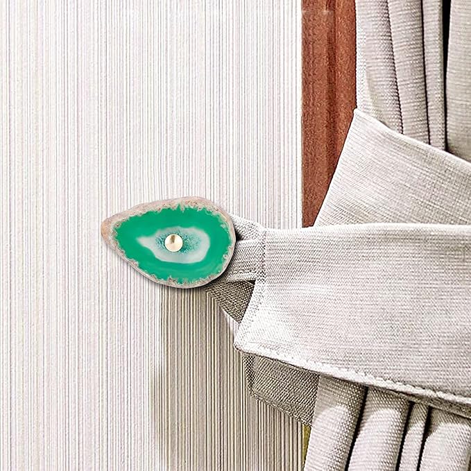 Cozy Tower 4 Pcs Green Agate Wall Hooks - Decorative, Hat Bag & Purse Hooks in Gold Brass Finish