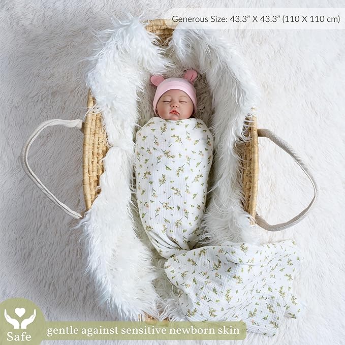Meracorallo Muslin Swaddle Blanket, 100% Cotton Receiving Blanket Soft and Breathable Swaddle Wrap for Baby Boys and Girls, Flower