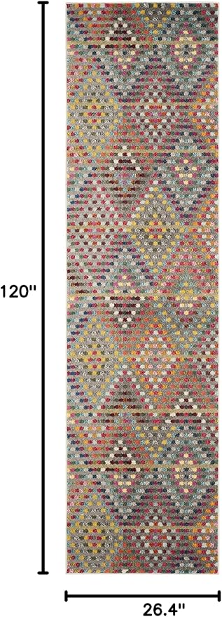 SAFAVIEH Monaco Collection Runner Rug - 2'2" x 10', Multi & Beige, Boho Diamond Design, Non-Shedding & Easy Care, Ideal for High Traffic Areas in Living Room, Bedroom (MNC204F)