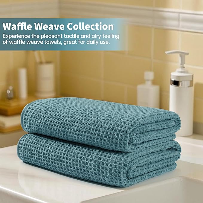 Microfiber Waffle Bath Towels, 4 Pieces, Soft, Absorbent, Fast Drying, Lint Free 430 GSM (Green)