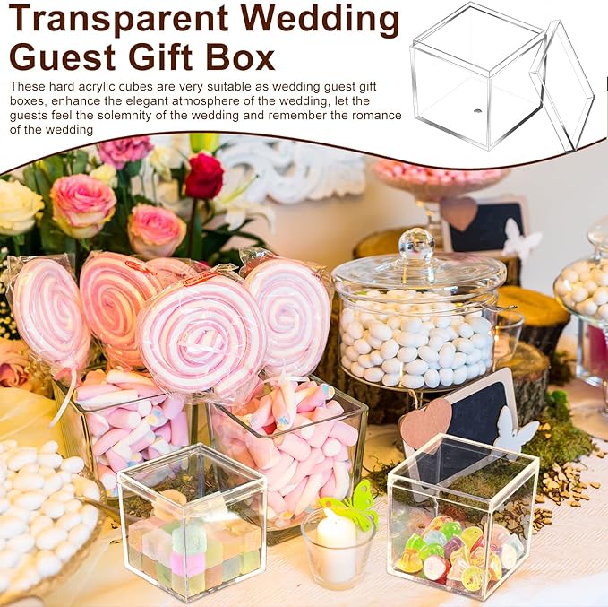 Tuanse 80 Pcs Acrylic Box with Lid Clear Small Acrylic Box Plastic Square Cube with Lid Mini Containers Display 2.2 x 2.2 x 2.2 Inch for Candy Pill Tiny Jewelry Toys Gifts