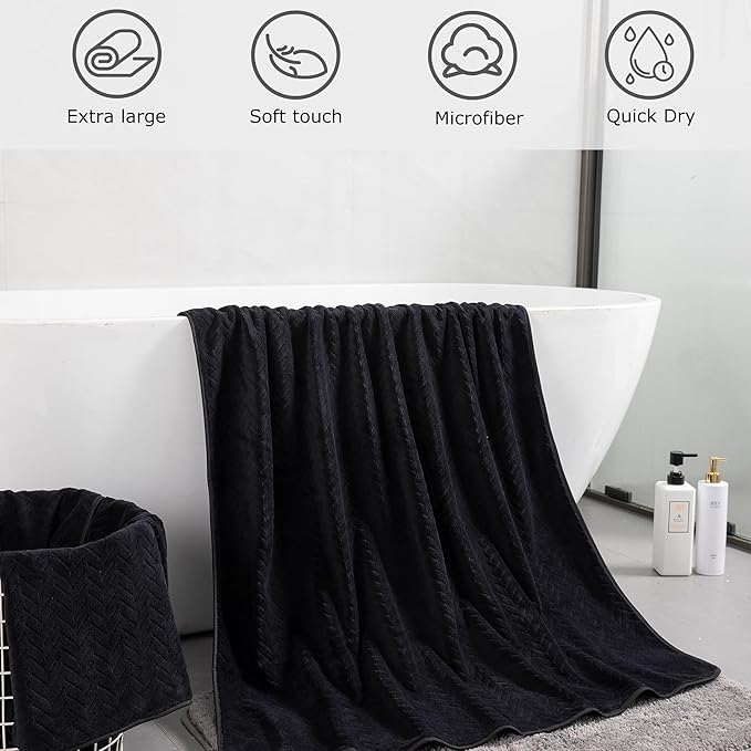 Oversize Bathroom Towels Set, Bath Towels Set 600 GSM Microfiber, 35x70 inches Bath Sheet Premium Naturally,Soft Absorbent Extra Large Bath Towels, Machine Washable Towel(Black, 4PCS)