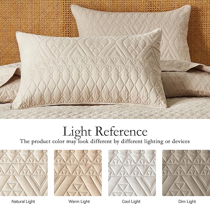 akkialla Full/Queen Size Quilt Bedding Set,Beige Lightweight Microfiber Soft Bedspread,Modern Style Geoetric Pattern Coverlet Set for All Seasons,3 Piece(1 Quilt,2 Pillow Shams)