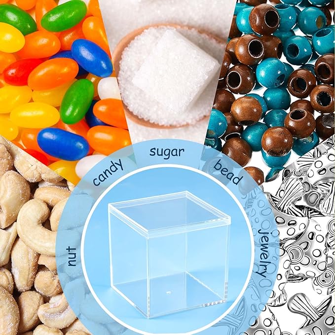 Blulu 8 Pcs Clear Acrylic Box with Lid Plastic Jewelry Mini Storage Box Mini Cube Containers for Candy and Tiny Jewelry Easter Party Favor(2.9 x 2.9 x 2.9 Inch,Classic Style)