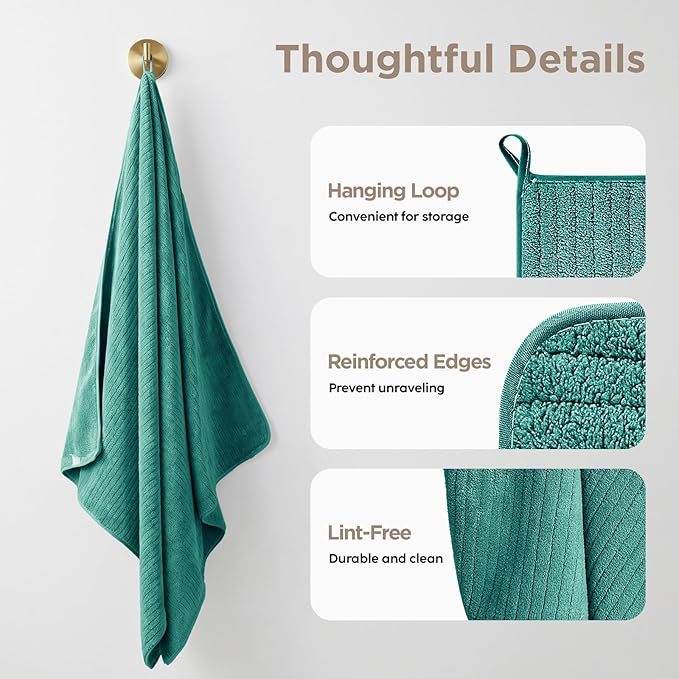 Oversized Bath Towels 8 Piece Towel Set, 2 Extra Large Bath Sheets, 2 Hand, 4 Washcloths, Luxury Soft Super Absorbent Thick Shower Towels for Bathroom, Spa & Hotel, Quick Dry, Teal Green