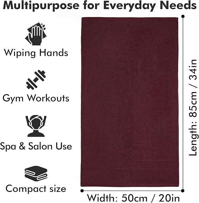 100% Cotton Hand Towels for Bathroom – Soft & Absorbent Towel Set– Pack of 6 Small Towel (34x20in) – Quick Dry Luxury Cotton Hand Towels – Burgundy