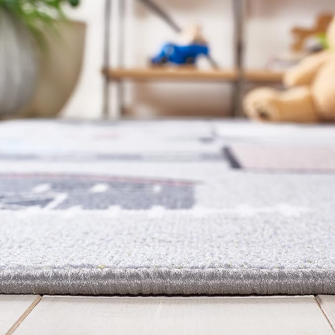 SAFAVIEH Washable Rug Kids Playhouse Collection - 4'4" x 6', Grey & Pink, Slip Resistant & Easy to Clean, Ideal for Kids Room, Playroom, Nursery, Boys & Girls Room (KPH226A)