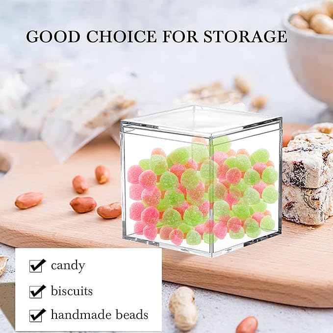 KissYou Acrylic Box with Lid 2 Pieces Clear Square Cube Jewelry Storage Box Small Plastic Containers Christmas Candies & Accessories
