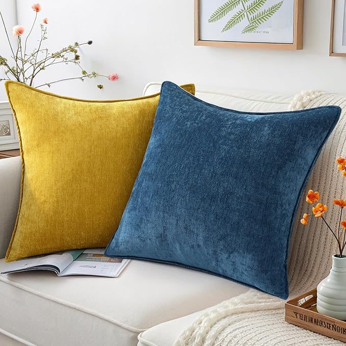 decorUhome Spring Couch Throw Pillow Covers 18x18 Set of 2, Decorative Soft Velvet Modern Cozy Chenille Pillow Cases with Elegant Design for Sofa Bed Living Room Home Decor, Poseidon