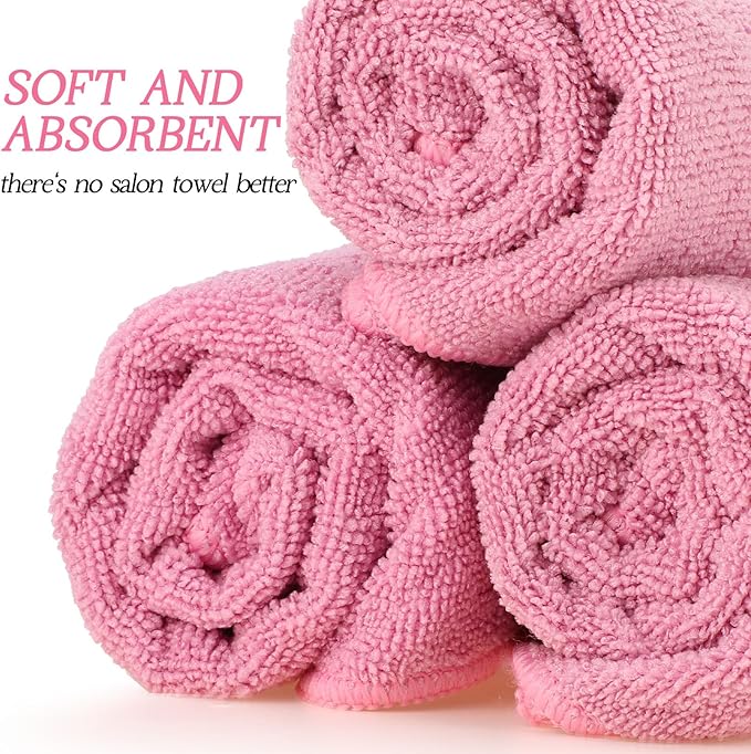 40 Pack Bleach Proof Towels Microfiber Absorbent Resistant Hair Hand Towels Bulk Quick Dry for Barber Gym Bath Spa Shaving (Pink,16 x 29 Inch)