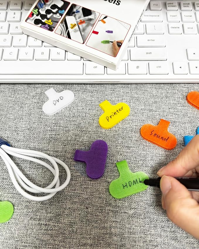 32 Pcs Cable Labels, Multi-Color Write On Cord Label, Wire Labels, Cable Tags, Wire Tags for Electronics, Computers Cable Management and Identification, Assorted Colors, 1.2" x 0.63"