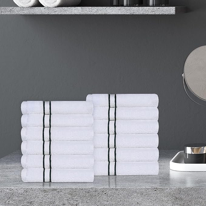 Superior Hotel Turkish Cotton 12 Piece Face Towel Set, Ultra Plush Spa Quality Heavyweight Essentials for Skincare, Thick Absorbent and Soft, Dobby Border, Includes 12 Washcloths, Teal