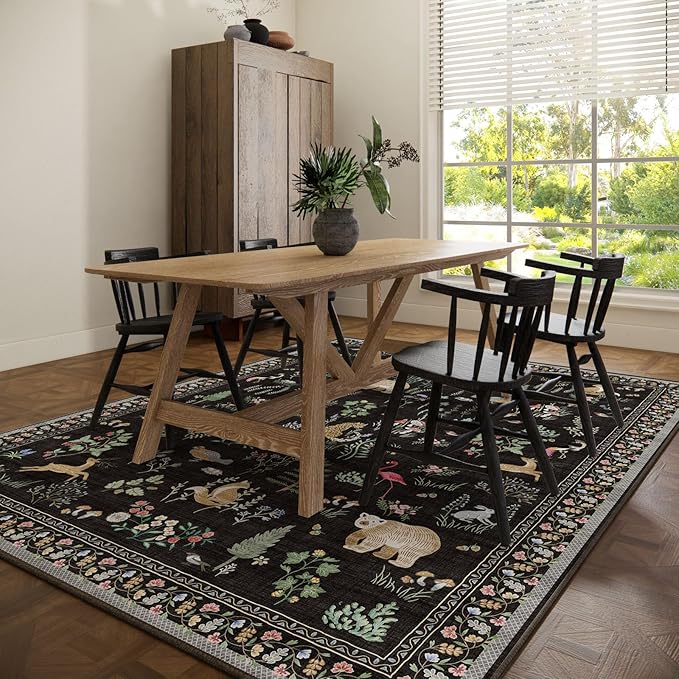 9x12 Area Rugs for Living Room: Washable Bedroom Rug Vintage Stain Resistant Non Slip Low Pile Soft Lightweight Carpet for Kitchen Dining Room Farmhouse Nursery Kids Room Home Office