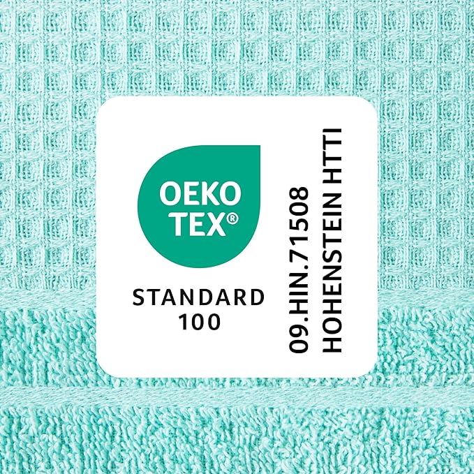Town & Country Basics 6-Piece Assorted Waffle Woven Terry Stripe Set, 2 Bath Towel, 2 Hand Towel, 2 Washcloth, 100% Cotton, Quick Dry, Aqua
