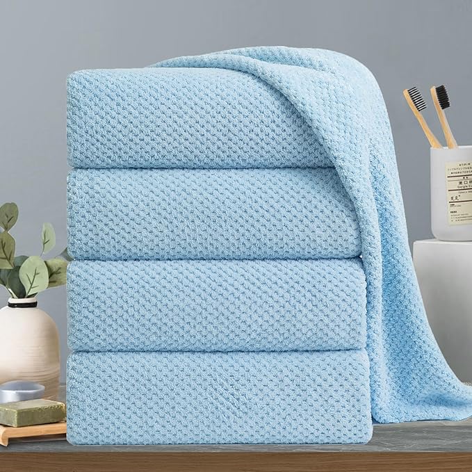 Extra Large Bath Towels Set 35x70 Inches - Blue Luxury 600 GSM Oversized Bath Sheet Towel,Ultra Soft Microfiber - Quick Dry,Highly Absorbent Shower Towels Spa Hotel Bathroom Towel Set (4-Pack)