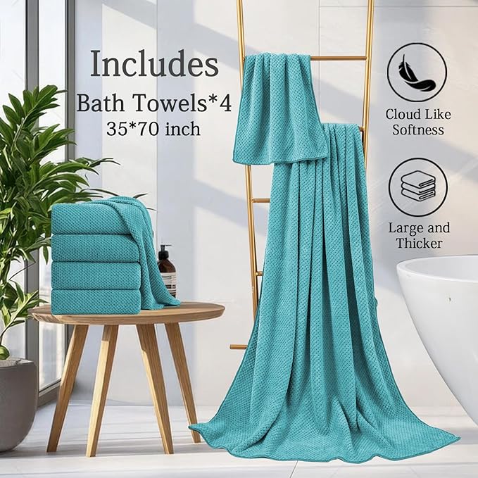 Extra Large Bath Towels Set 35x70 Inches - Aqua Luxury 600 GSM Oversized Bath Sheet Towel,Ultra Soft Microfiber - Quick Dry,Highly Absorbent Shower Towels Spa Hotel Bathroom Towel Set (4-Pack)