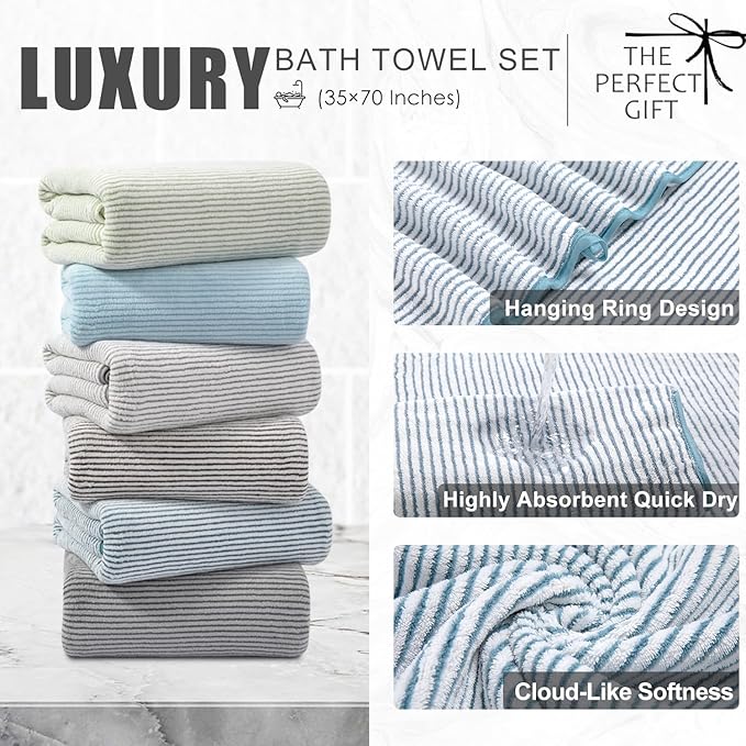 8-Piece Premium Towel Set for Bathroom|2 Oversized Large Bath Sheet,2 Hand Towels,4 Washcloths|Soft Cozy Highly Absorbent Fast Dry Microfiber Shower Towel Set for Hotel Bathroom Essentials,Lake Blue