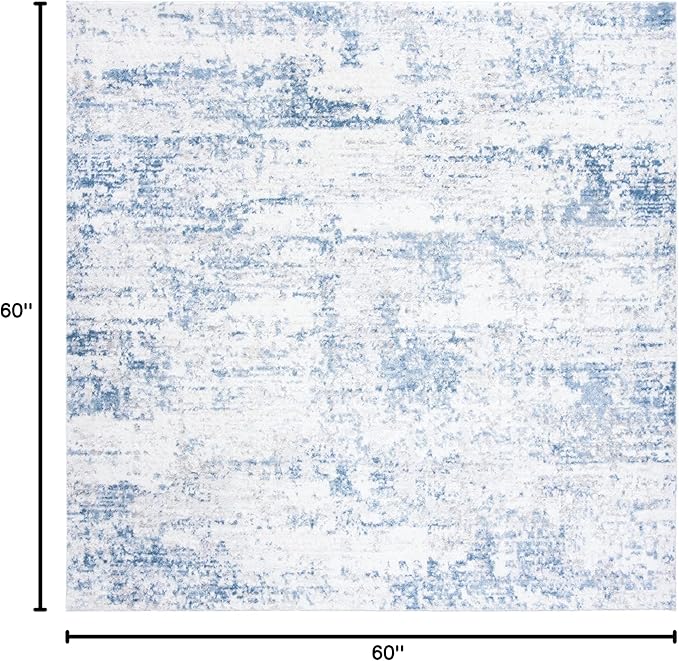 SAFAVIEH Amelia Collection Area Rug - 5' Square, Ivory & Blue, Modern Abstract Design, Non-Shedding & Easy Care, Ideal for High Traffic Areas in Living Room, Bedroom (ALA700A)
