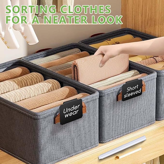 SenseYo 64 Pack Clip On Basket Labels Tag for Storage Bins with Chalk Markers for Storage Basket Holder (Black)