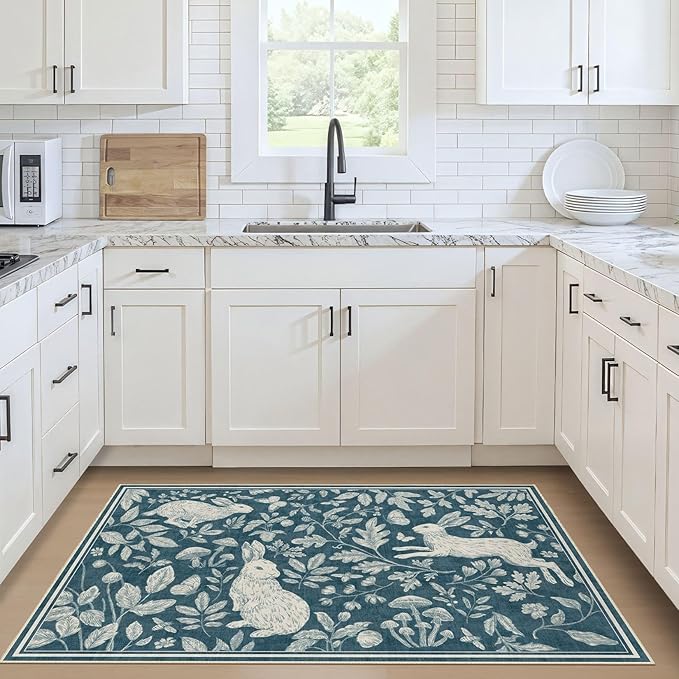 Vintage Living Room Area Rug 3x5 - Large Soft Washable Oriental Traditional Distressed Farmhouse Rugs for Bedroom - Indoor Floor Accent Carpet for Home Office House Decor -Easter Blue