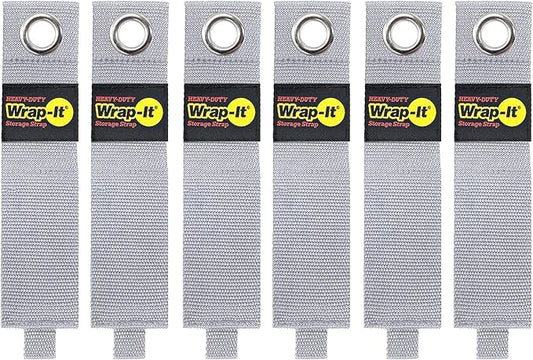 Heavy-Duty Wrap-It Storage Straps - 17" (6-Pack) Silver - Garage Organizer and Extension Cord Hanger for Storage Ideas as an Electric Cord Holder