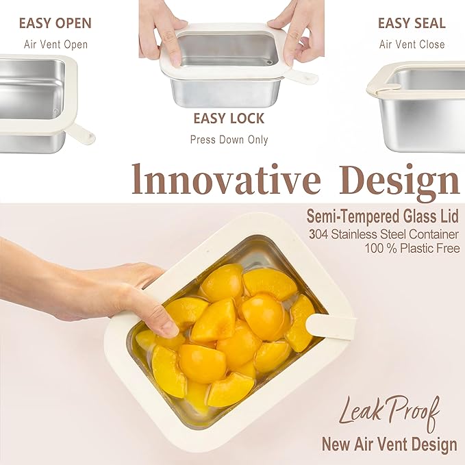 Urban Green Stainless Steel Food Containers with Glass Lid, Airtight Leakproof Stainless Steel Storage Containers in set of 4, Round Shape, Microwave Safe, 100% Plastic Free