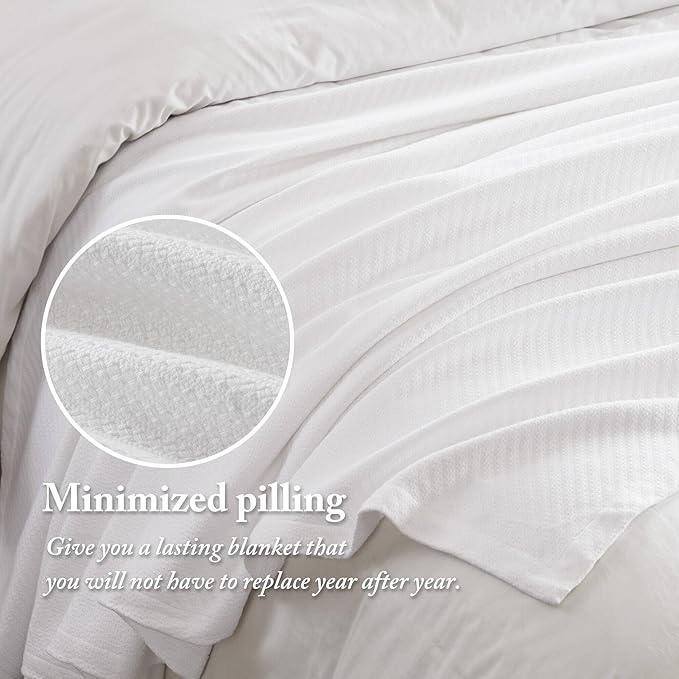 Madison Park - BL51N-0613 Liquid Cotton Luxury Blanket Premium Soft Cozy 100% Ring Spun Cotton For Bed , Couch or Sofa, King, White
