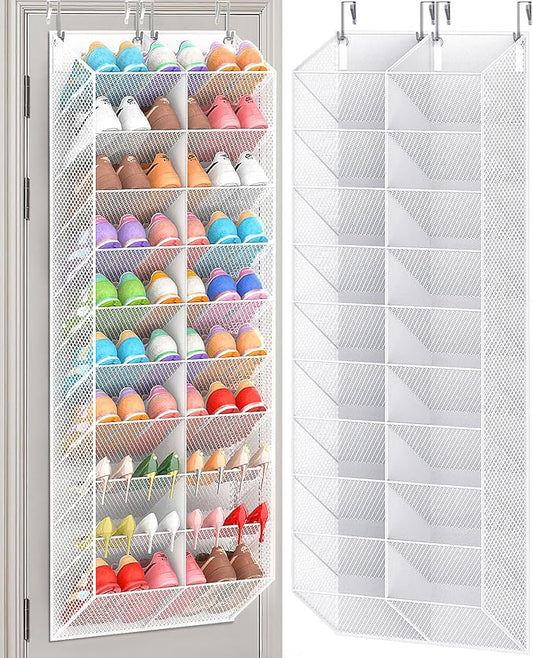 30 Pairs Over the Door Shoe Organizer, Breathable Mesh Pocket Hanging Shoe Storage for Closet, 10-Tier Door Shoes Rack, Handing Shoes Holder Fit All the Family's Sneakers, Boots, Heels, White