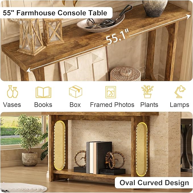 Farmhouse Console Table, 55inch Wood Vintage Console Table Narrow Sofa Tables Hallway Tables for Entryway, Living Room, Foyer